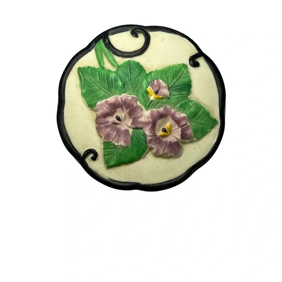 Vintage 1991 Brenda Koppel Ceramic Frame & Trinket Box Set Purple Flowers Decor - Picture 2 of 8